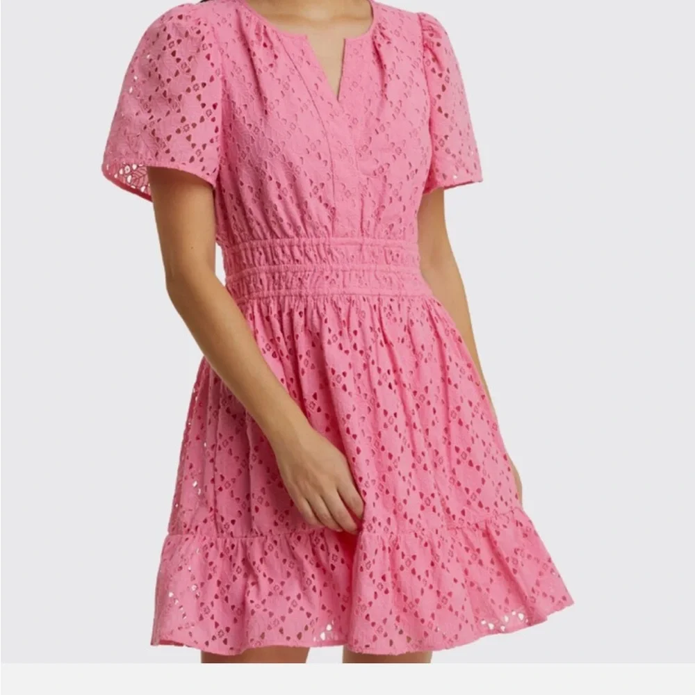 Draper James Wilson Pink Eyelet Whimsical Feminine Mini Dress New With Tags XL - Picture 12 of 13